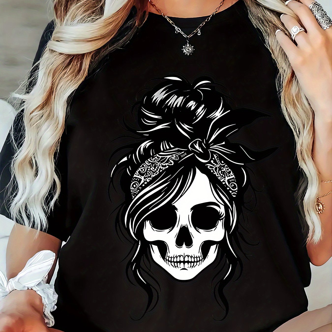 TEMU Plus Size, Print Plus Size Women's Casual T-shirt, Round Neck, Short Sleeved, Slightly Elastic Fabric, Regular Style, Comfortable Top For Women
