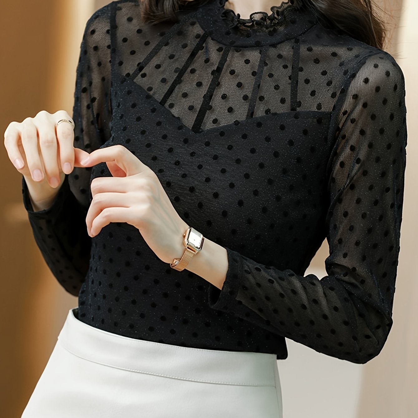 TEMU Haut de base en pour femme, coupe slim , élégant, polyvalent, style à floqués, blouse stylée et jolie