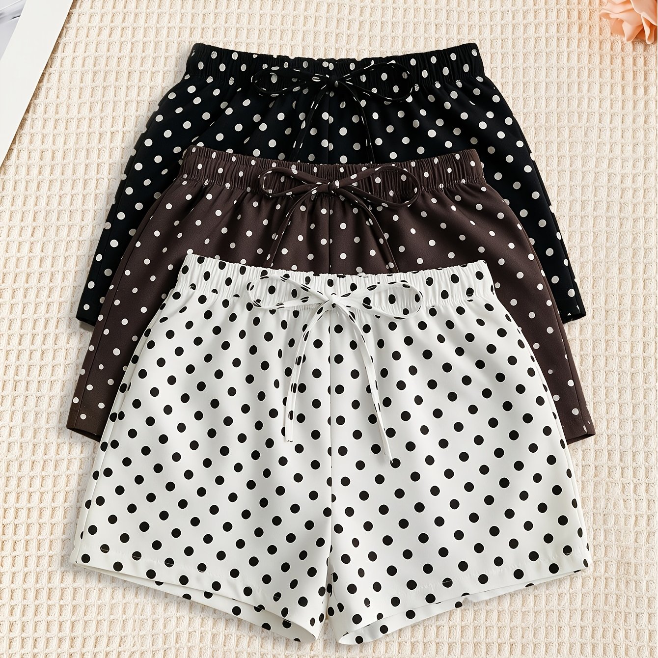 TEMU Women's Summer New Polka Dot Sleep Pants 3pcs, Casual Minimalist Style Lightweight Shorts, Multi-pack Of Daily Loungewear Shorts