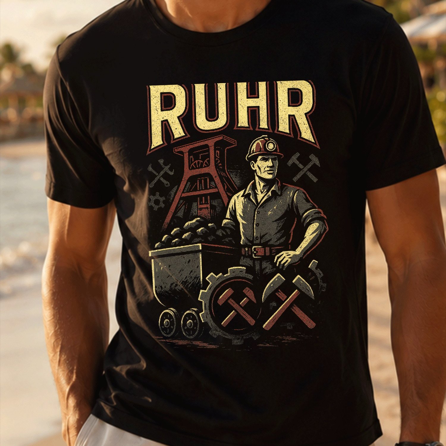 Image of Ruhrgebiet Pott Miner T-shirt For Men Summer Casual T-shirt- Lightweight Tee For Seaside Vacation, Beach Resort