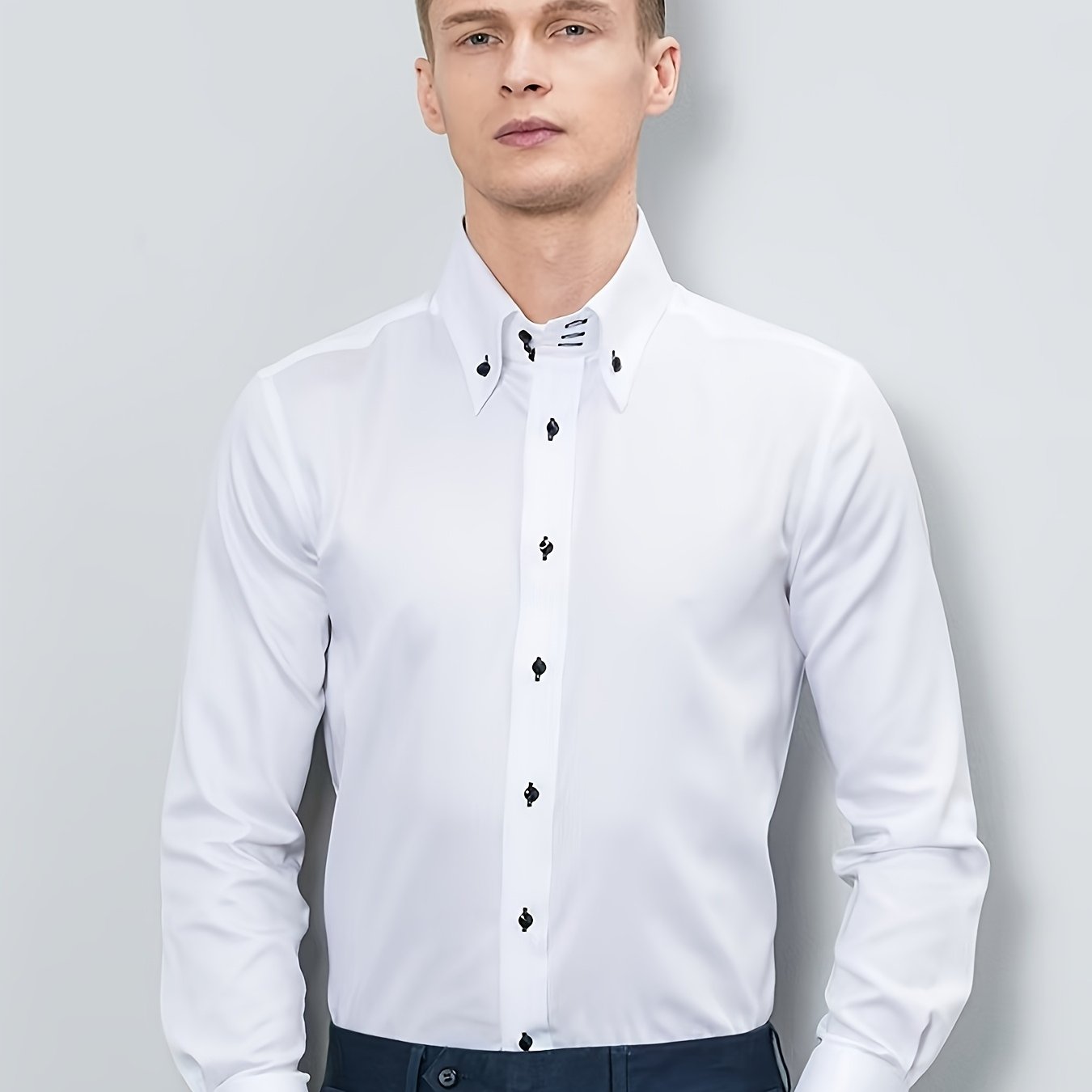 Image of Men' Color Long Sleeve Shirt With Decorative Rhinestone Buttons - Multi-colors, Perfect For Work And Casual Wear