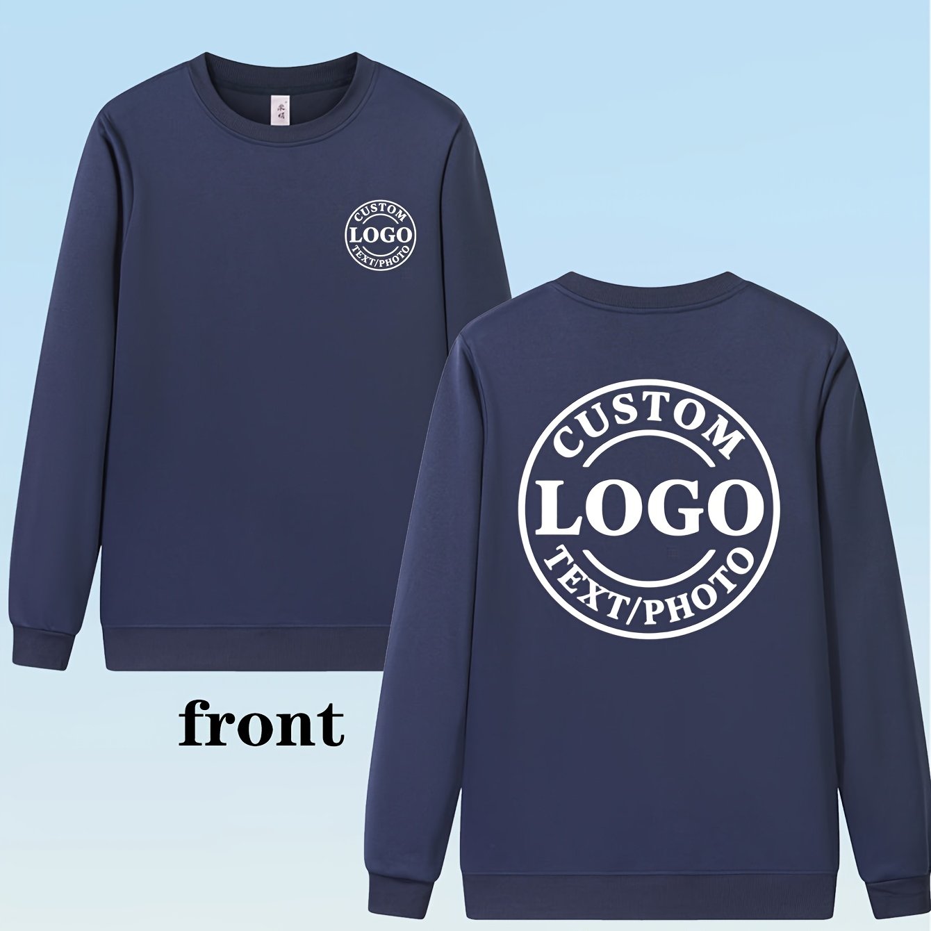 TEMU Men's Personalized Sweatshirt - Add Your Text/logo/photo Suitable For Graduation, Work Uniforms, Events & Gifts | Chest & Back Printing | Crew