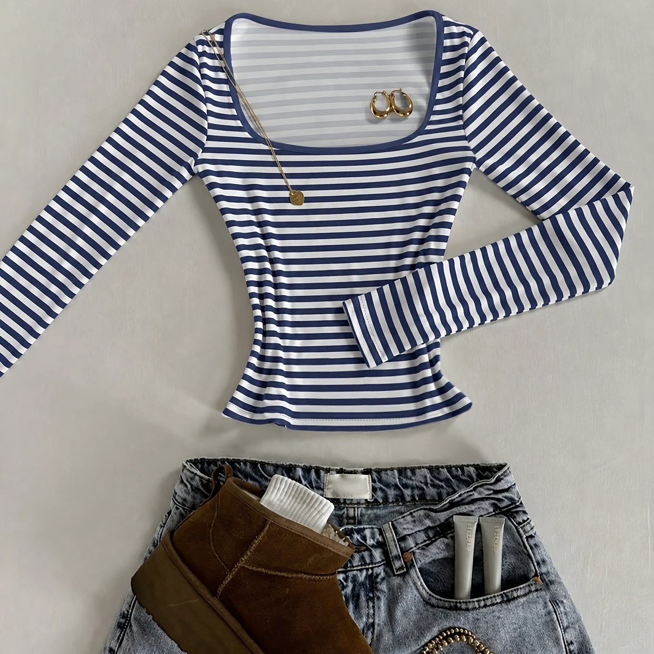 TEMU Autumn/winter Striped Long-sleeve Base Layer Top