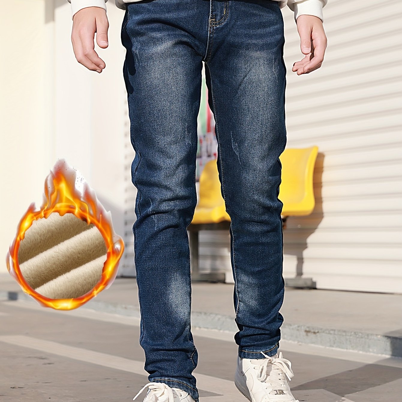 Medium To Large Kids' -lined Warm Stretch Jeans