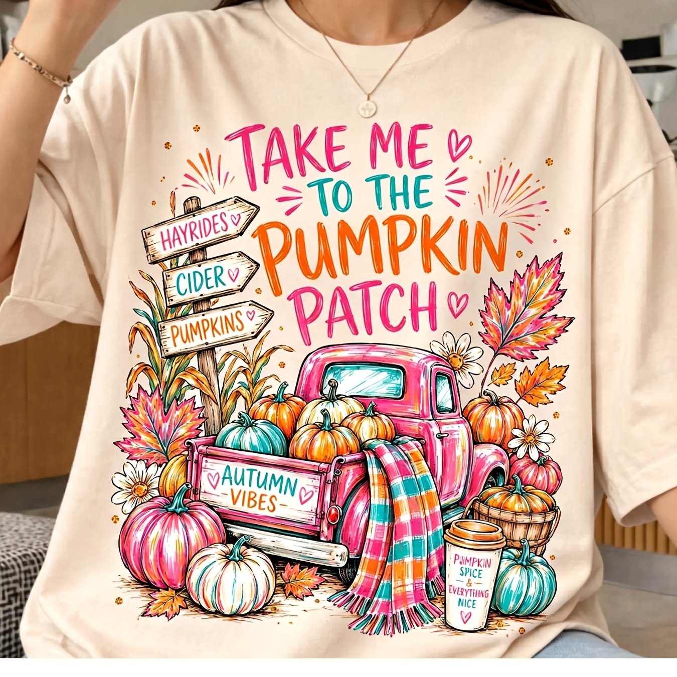 To The Pumpkin, Colorful Autumn Graphic Print, Elevated Preppy Vibe, Halloween T-shirt Graphic, Women's T-shirt