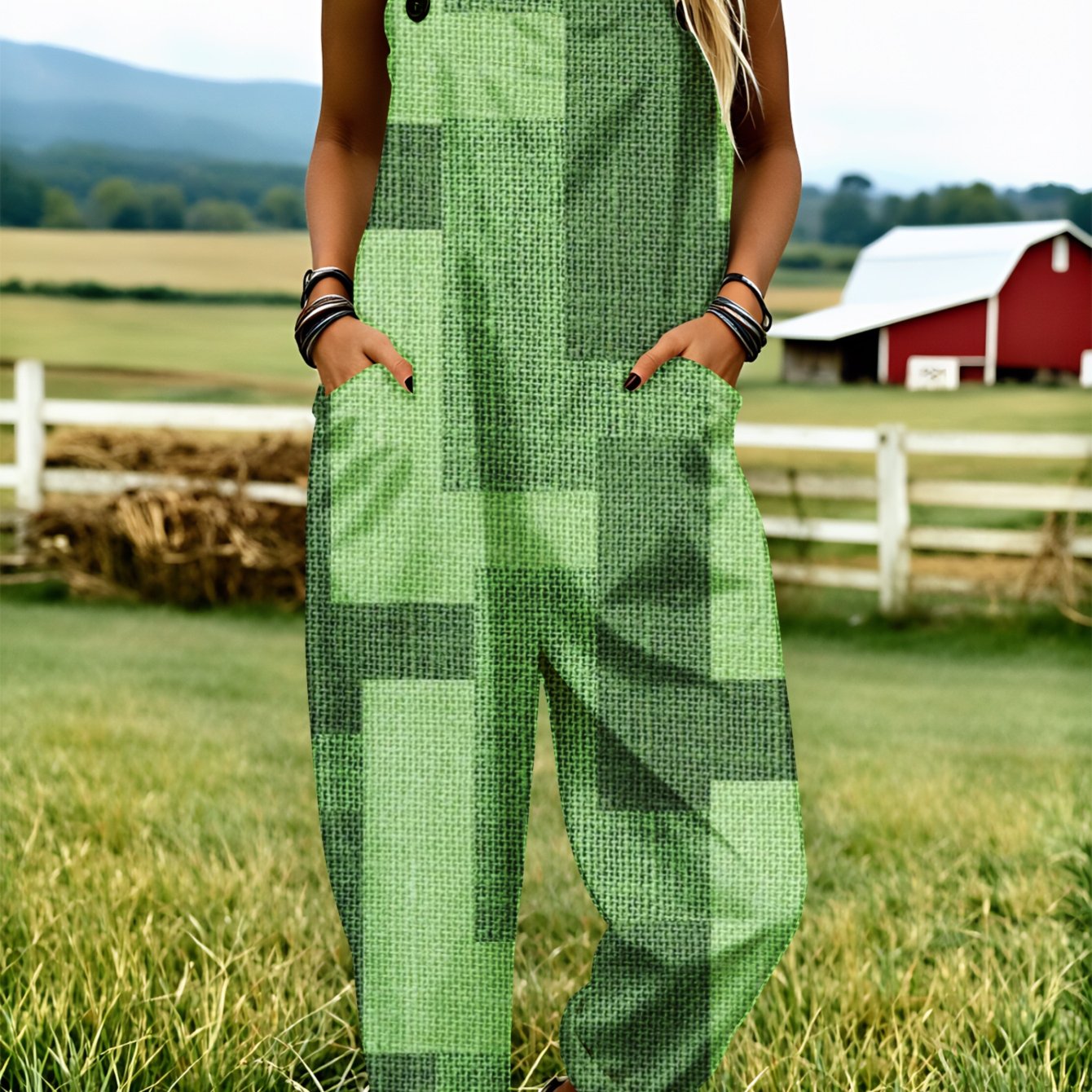 Image of Women' Size Overall Jumpsuit, Size S-2xl Green Checkered Fashionable Clothing Summer Clothing Clothing Suitable For Daily Wear, Home Loungewear And Travel. Perfect Gift For