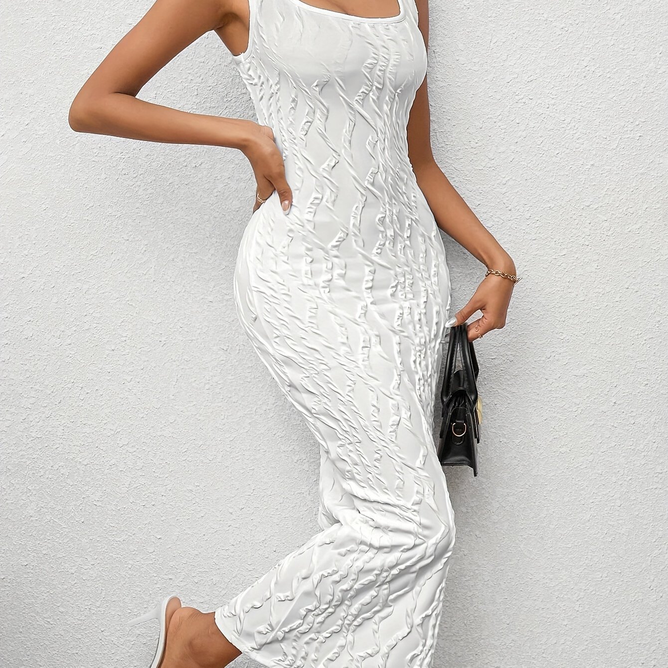 Women' Color Textured Bodycon Dress