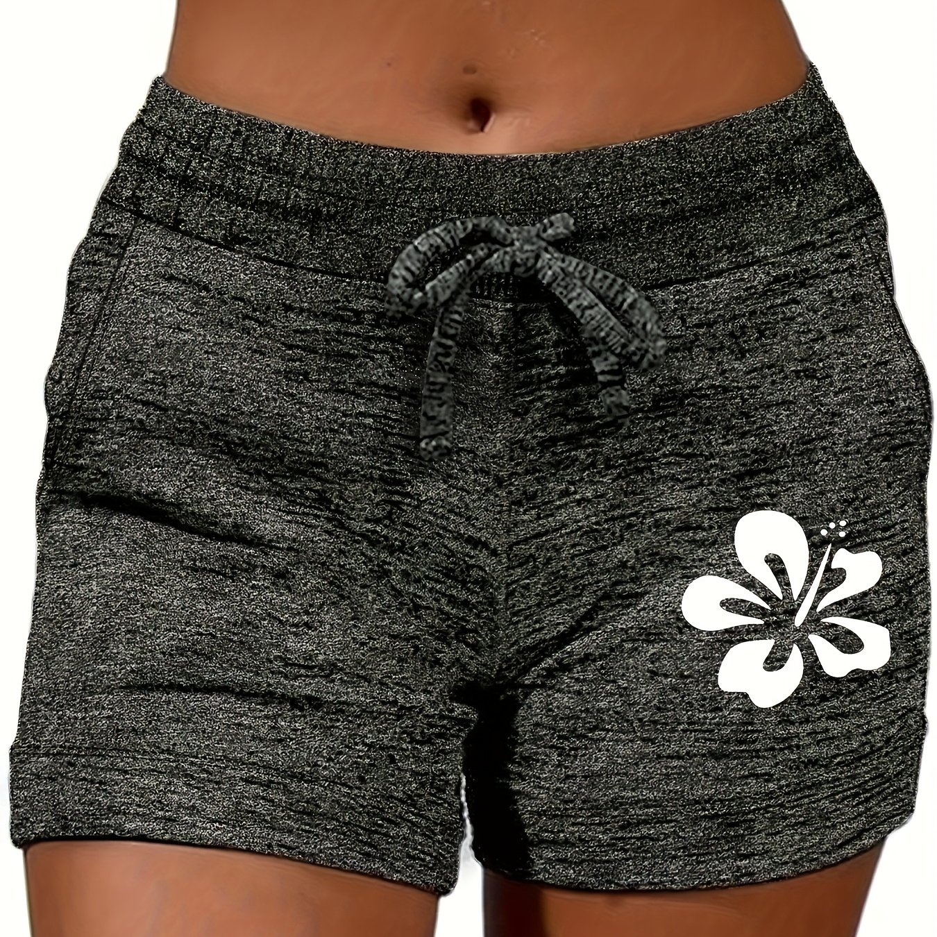Image of Flower Print Drawstring Shorts, Casual Slant Pocket Shorts For Summer & Spring, Women's Clothing