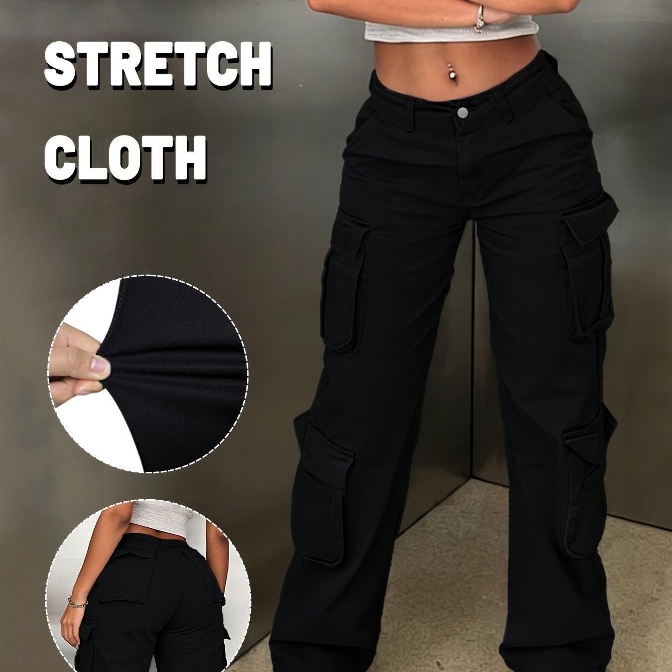 TEMU Y2k Style Retro Wash Water Era Feel Women's Work Pants, -functional Pockets Are Very Suitable For Street Travel.