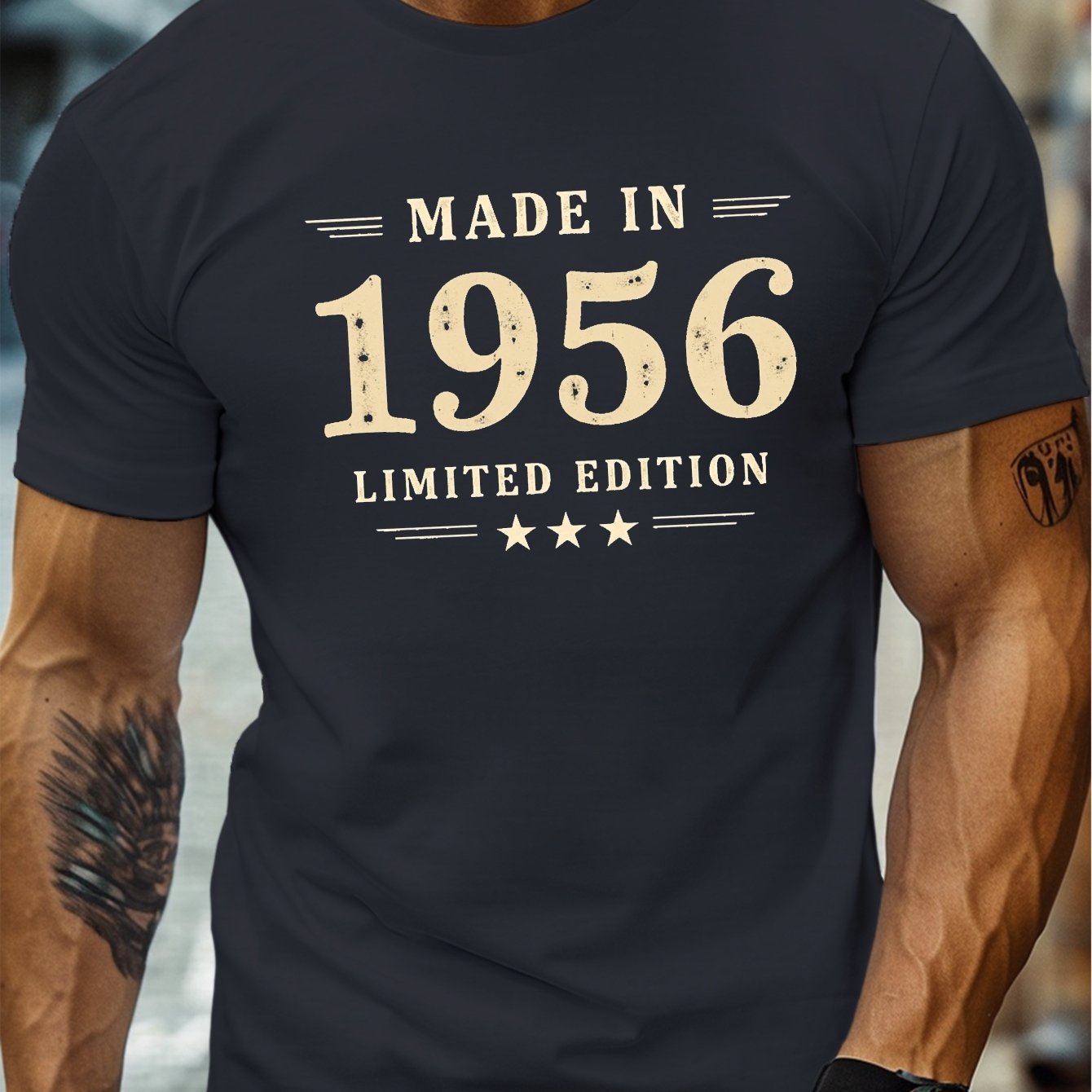 TEMU 1956 Made In Edition Print, Men's Round Crew Neck Short Sleeve Tee, Casual T-shirtcasual Comfy Lightweight Top For Summer