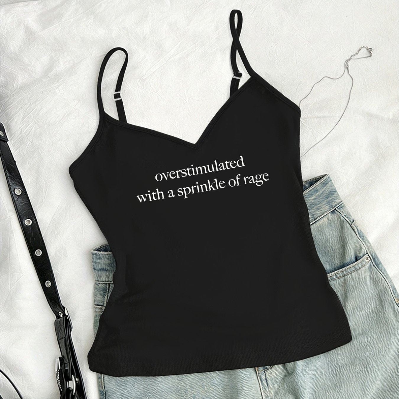 TEMU Tank Top, Emotional , Anger Theme Print V-neck Tank Top Women's Casual Top - Women's Clothing, Summer And Spring, Women's Wear
