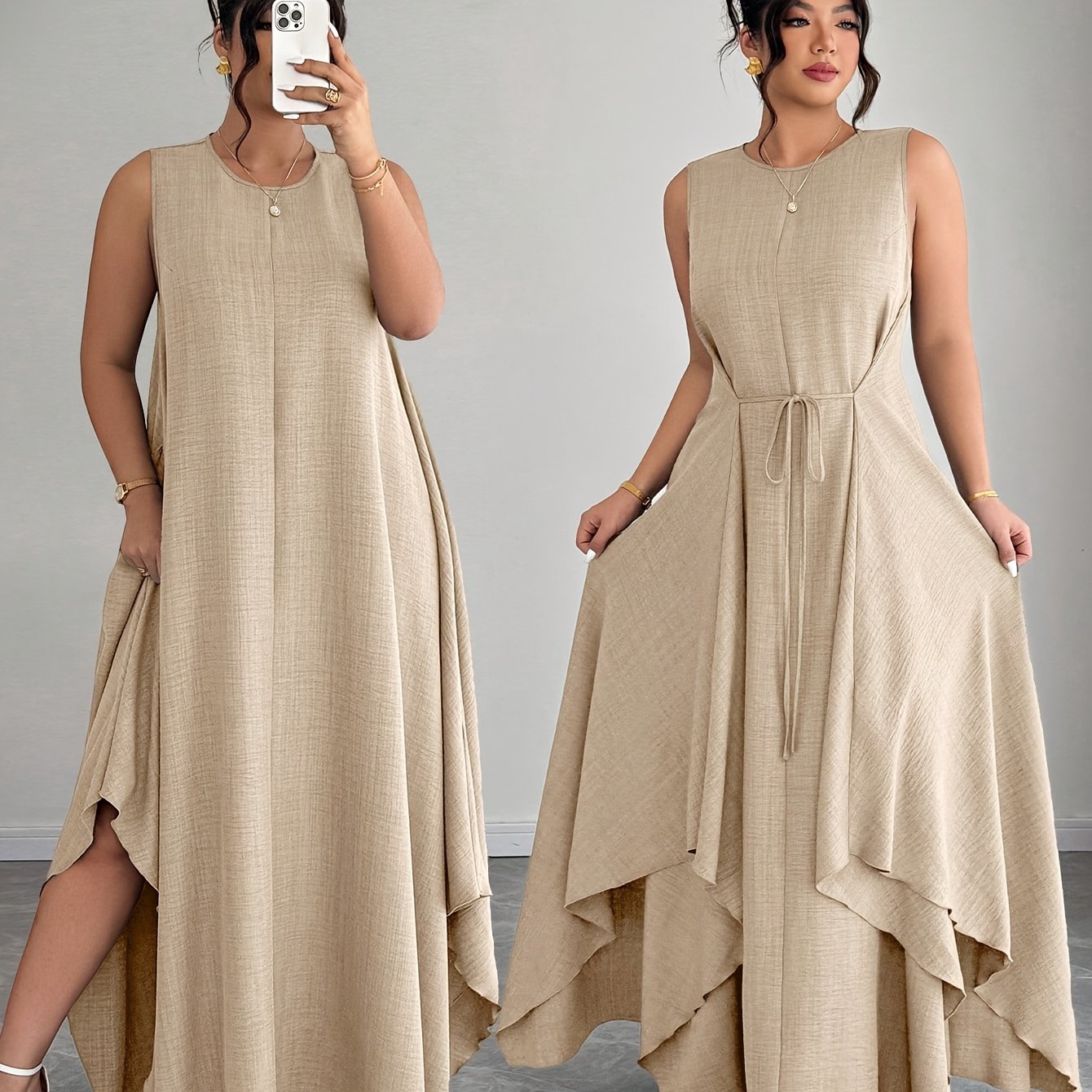 TEMU Vestido elegante de mujer para vacaciones, casual, diario, con cinturón , corte en A y asimétrico