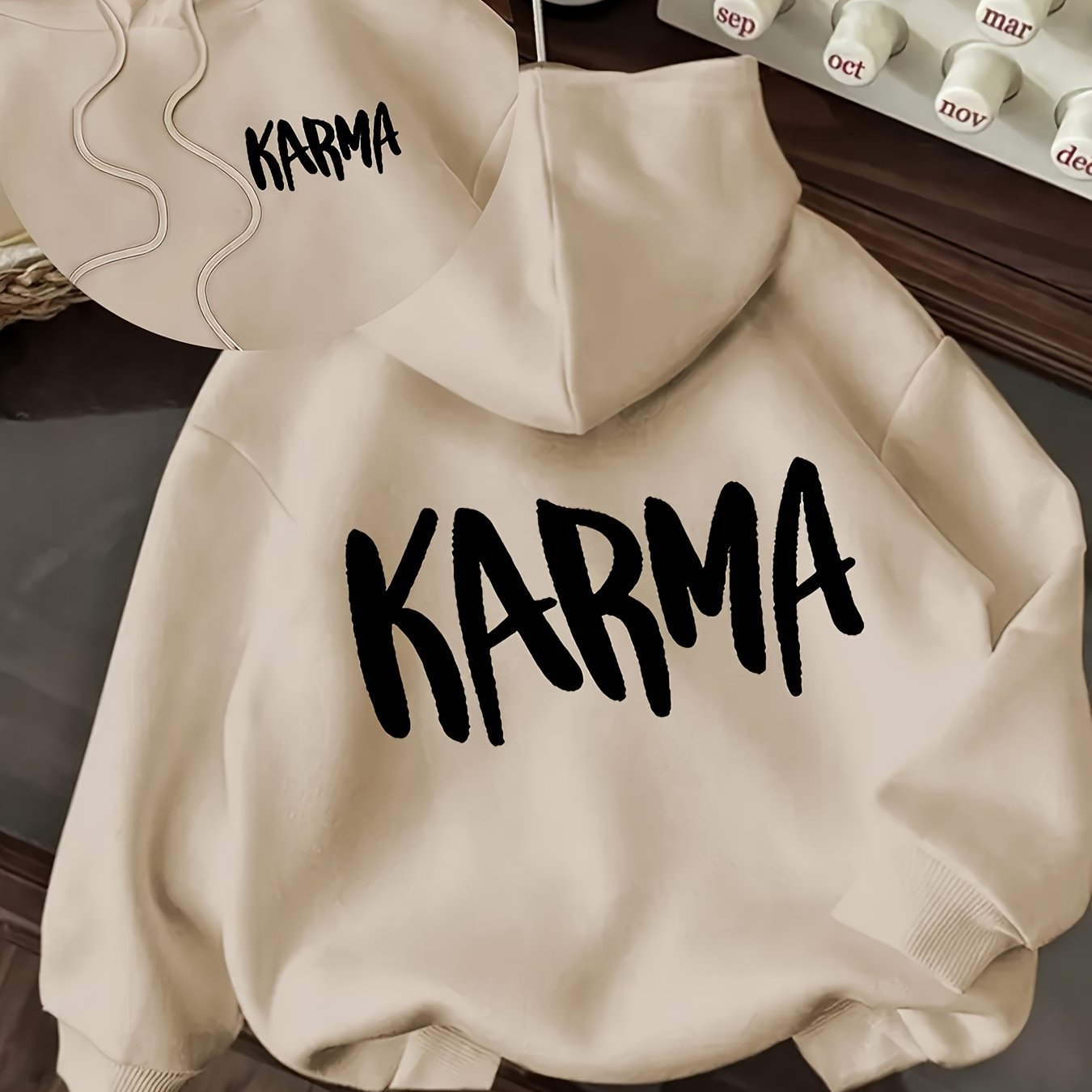 TEMU Women's Casual Fashionable S T-shirt Long-sleeved Drawstring Letter Print Cute And Versatile Loose Hoodie [circle]