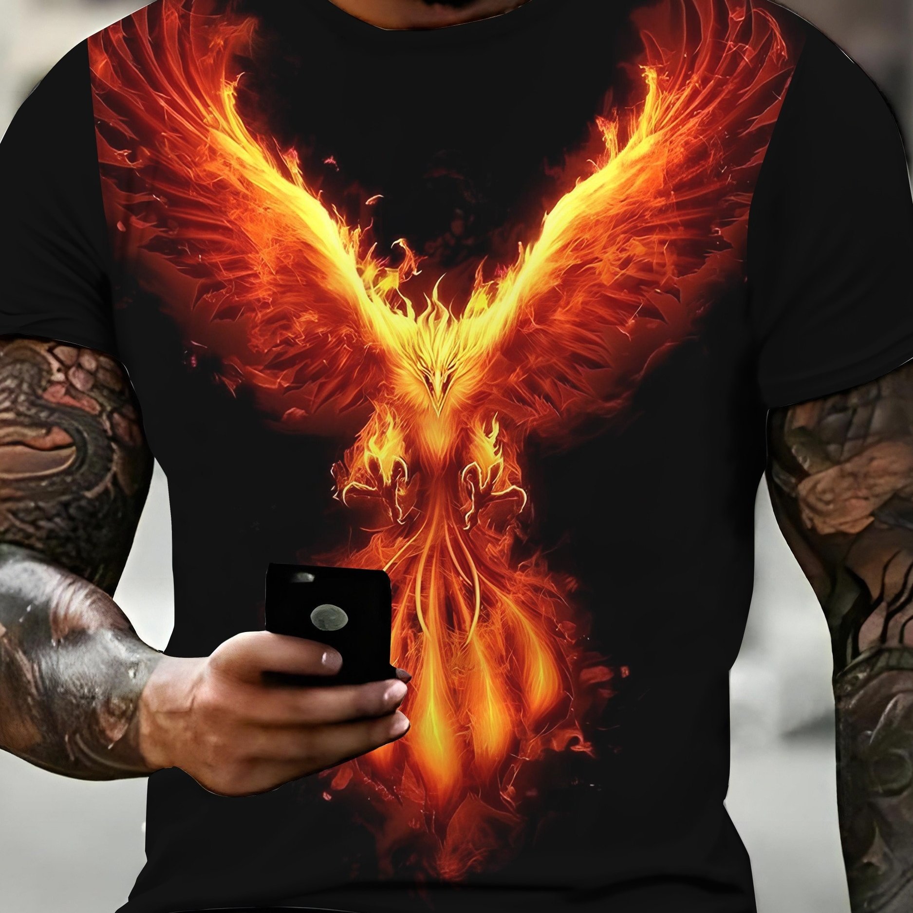 TEMU 1pc Phoenix 3d Print T-, 100% Polyester Knit , Fit, Neck, ,