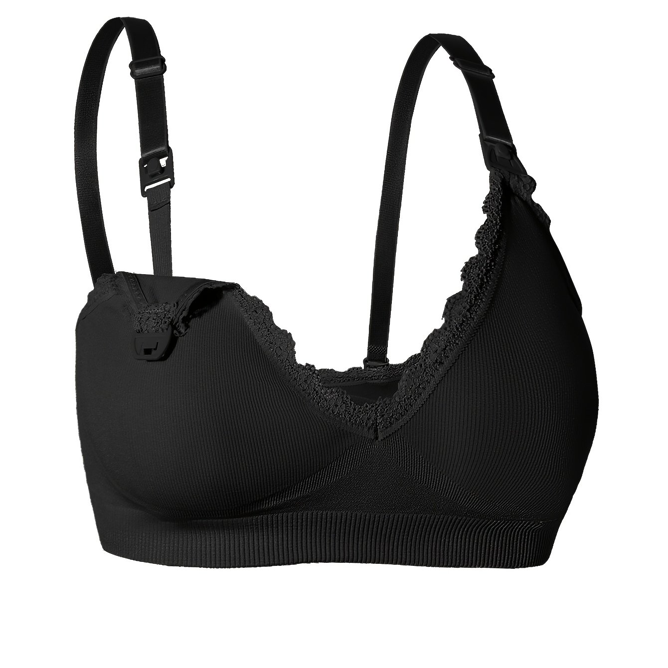Image of Women's Lace Trim Front-button Convenient Nursing Bra