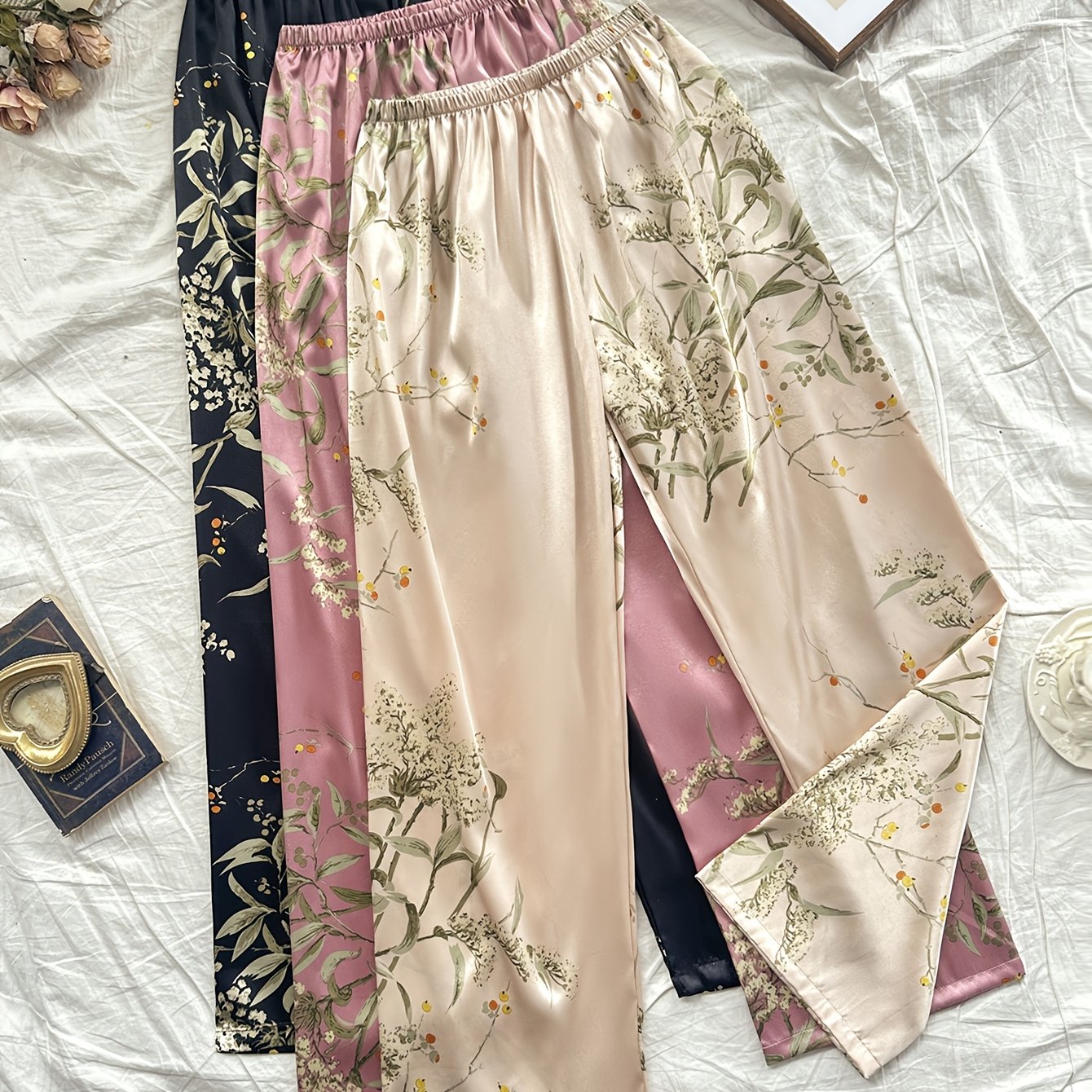 E-shop Plus Size Vier-Jahreszeiten-Mode Kirschdruck Schlafhosen Lange Hosen 3er Set für Damen