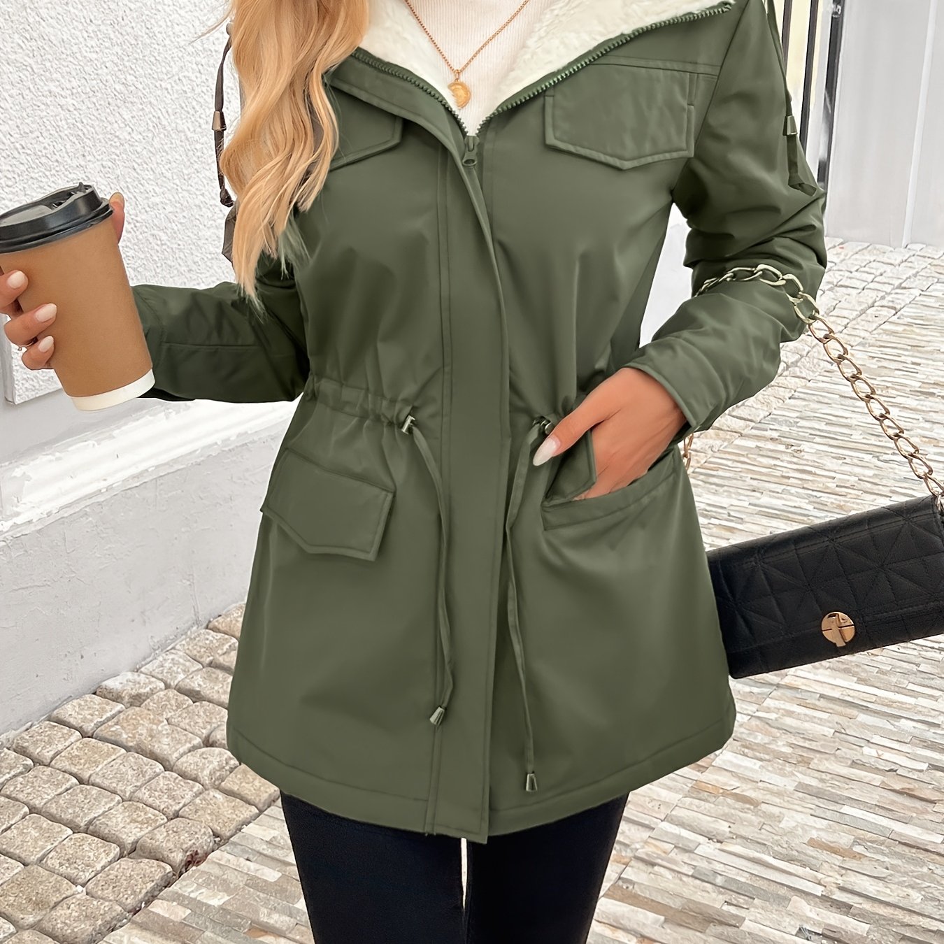 E-shop Eine Jacke mit Kapuze für Damen, geeignet für Herbst und Winter