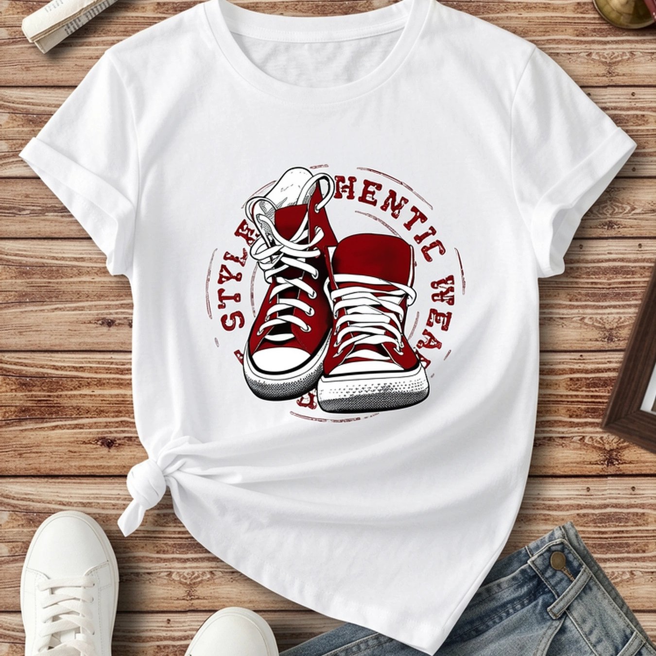 Shoes T-shirt Casual Short Sleeve Crew Neck Casual Top For Women S Clothing, Casual T-shirt