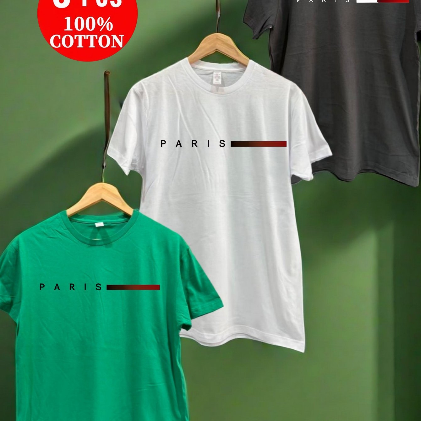 3pcs Men's & Women's 100% Cotton T-shirts - Relaxed Fit Short Sleeve Round Neck Casual Tees With Paris (red/black/colors), Breathable - Shirts Suitable For Casual Attire & Layering, 3pcs Pack