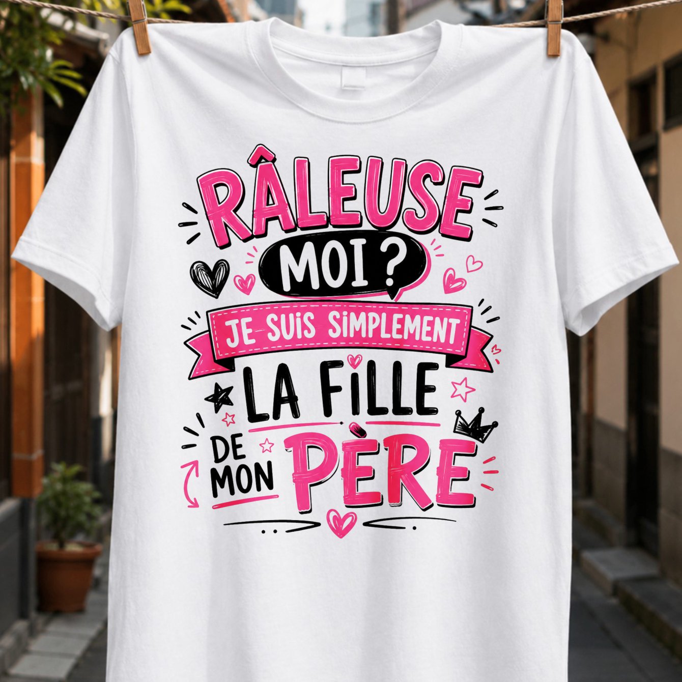 TEMU Moi ? de Mon Père Française avec Lettrage Rose, Cœurs et de Couronne, Motif Imprimé , T-shirt Unisexe