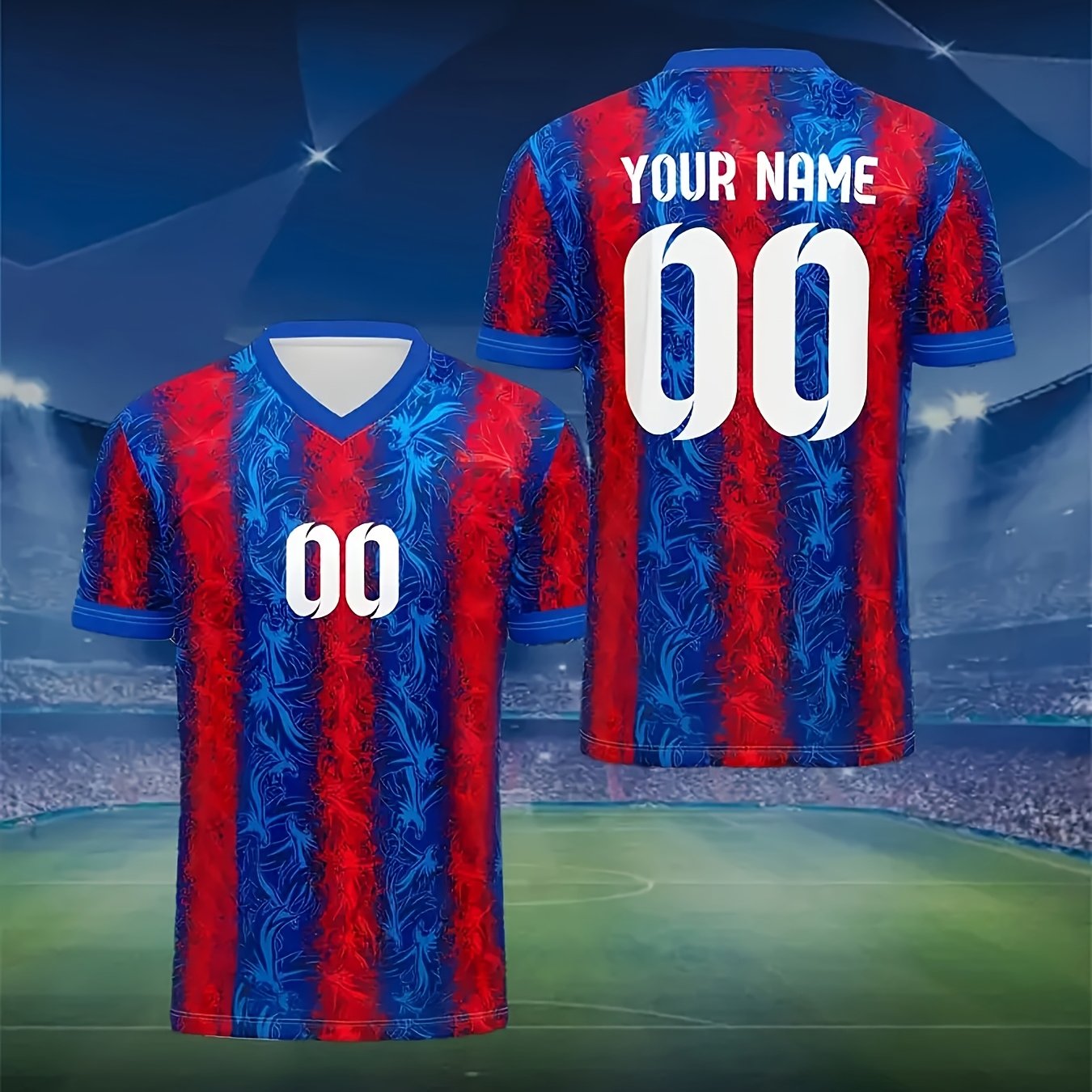 TEMU Custom Men's Shirt Personalized With Name & Number - Soccer Jersey, Crystal Style Template, Lightweight Breathable V-neck Tee For Soccer,