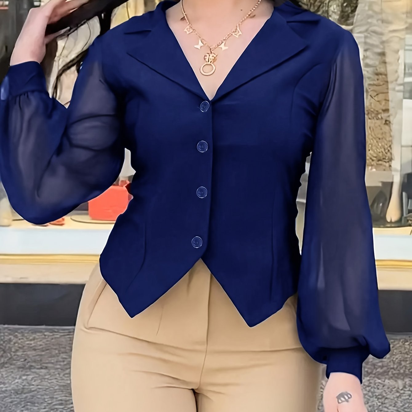 TEMU Women' Color Suit Collar Long-sleeved Lapel Single-breasted Fashion Shirt