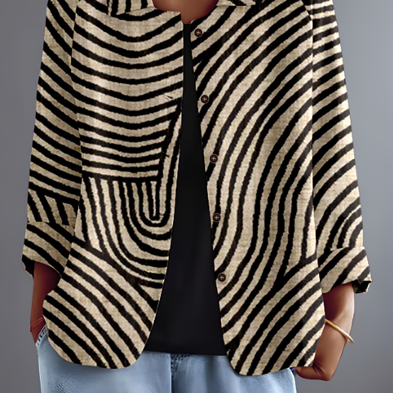 E-shop Damen Vintage Streifenmuster Knopfleiste Langarmhemd, Frühling/Herbst Pendler Cardigan