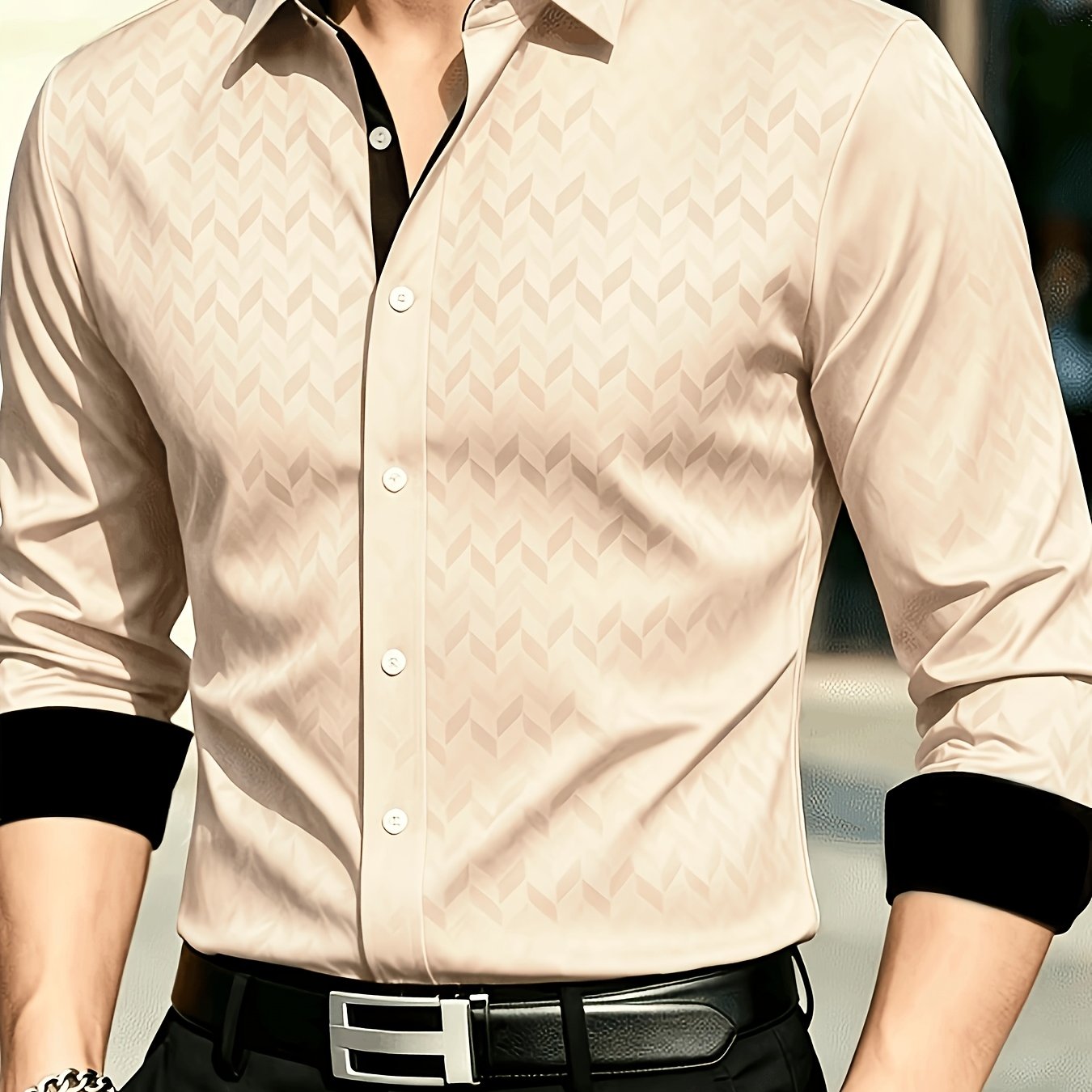 TEMU Men's Black Autumn Elegant Dinner Long Sleeve Shirt, Luxurious Formal Dress Shirt, Business Casual Long Sleeve Shirt Suitable For Weddings,