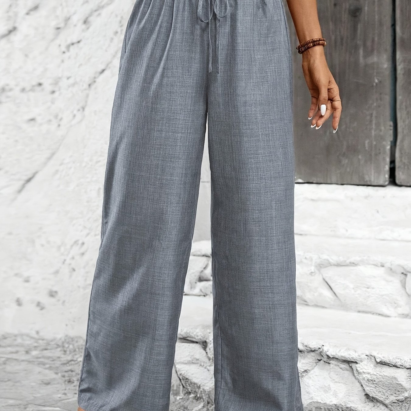TEMU Women's Elegant Solid Color Drawstring Waist Pants