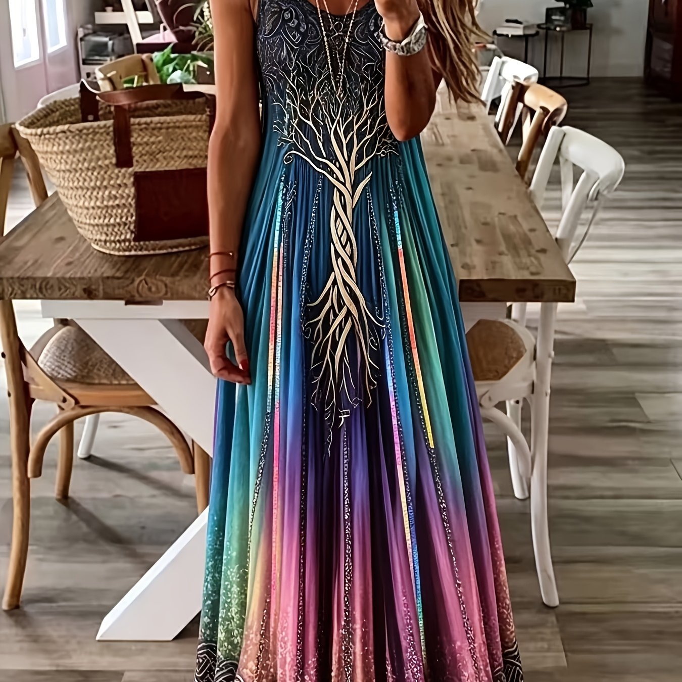 TEMU New Loose-fit Versatile Dress With Creative Pattern Totem Print Sleeveless Dress