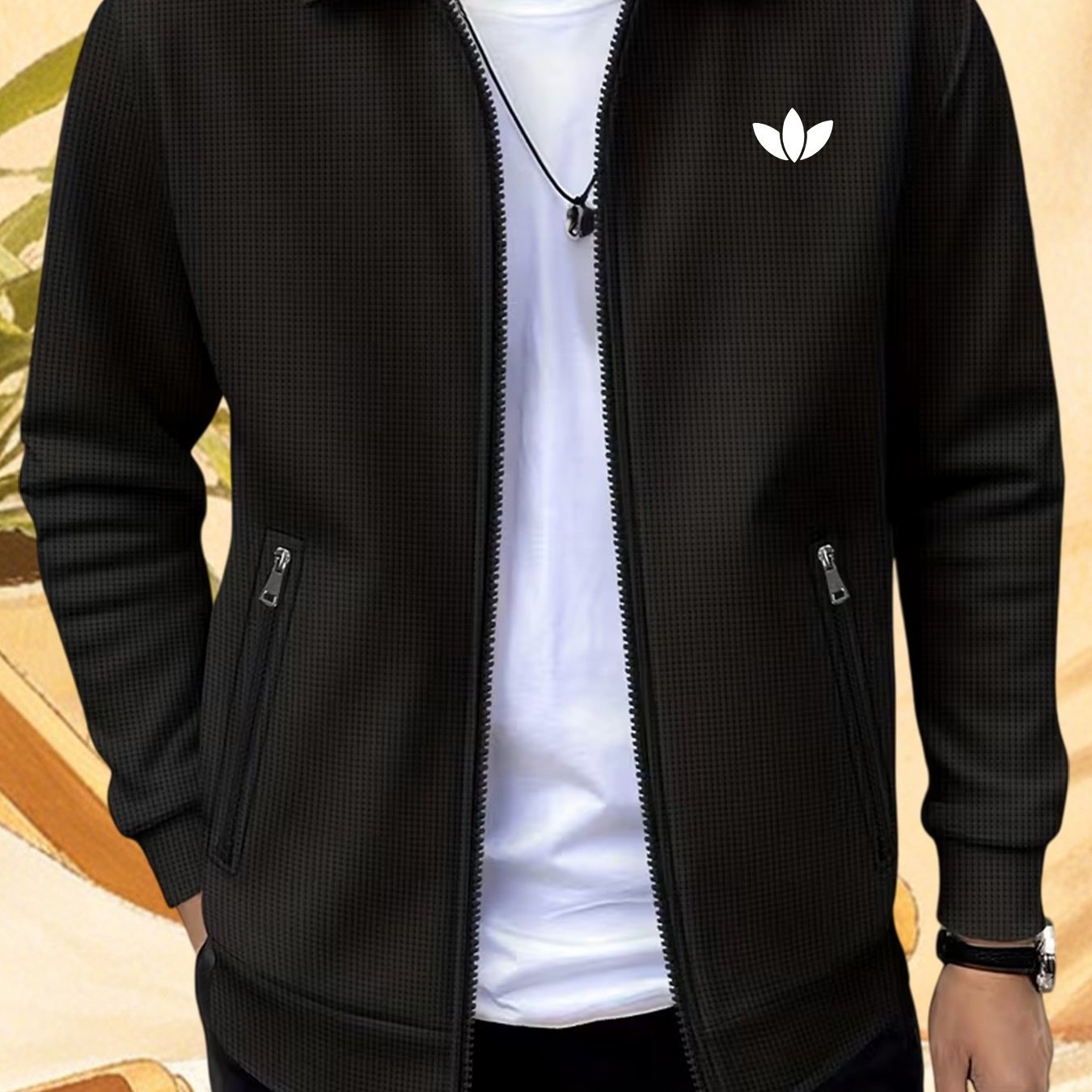 TEMU Spring And Autumn Men's Jacket, Spring And Autumn Waffle Knit Coat, Versatile Cardigan