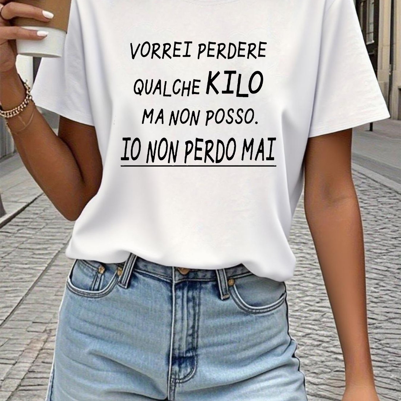 TEMU T-shirt da donna con divertente in " Perdere Qualche Chilo Ma Non Posso" - Maglietta a maniche corte con e stampa di lettere italiane, adatta