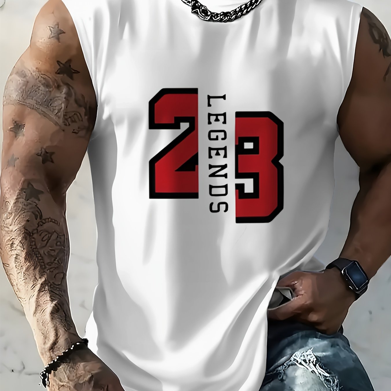 TEMU Men's Tank Top With 3d Printed Number 23 Pattern, , Ideal For Summer Outdoor Leisure Sports And Seaside Vacations.