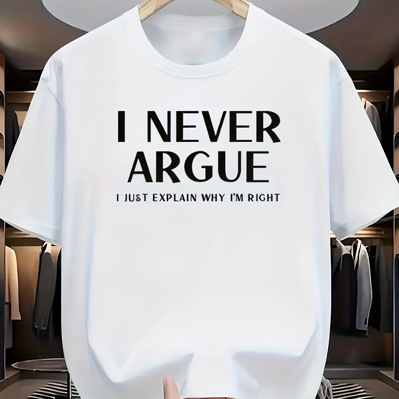 TEMU Men's Funny Slogan T-shirt With " I Just Why I'm Right" Print - White Casual Short Sleeve Round Neck Tee, Black Statement Text Top For Summer,