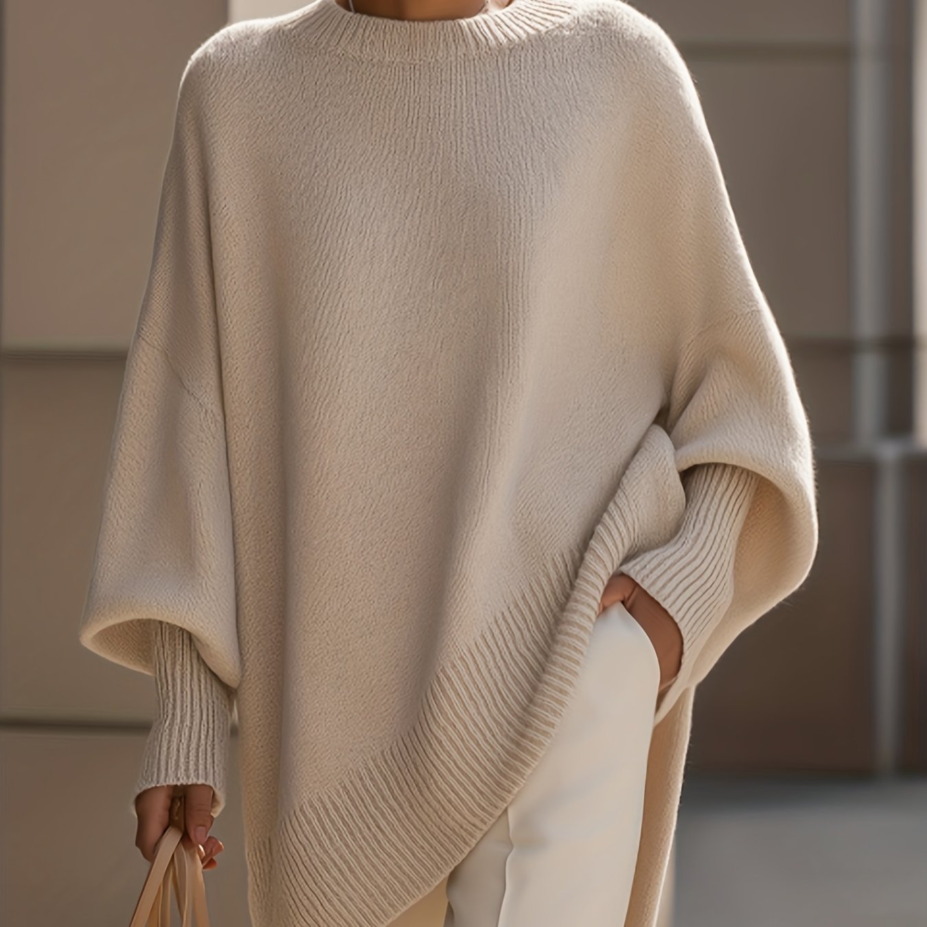 New Women's Fashion Casual Elegant Loose Daily Solid Round Neck Long Sleeve Maxi Sweater