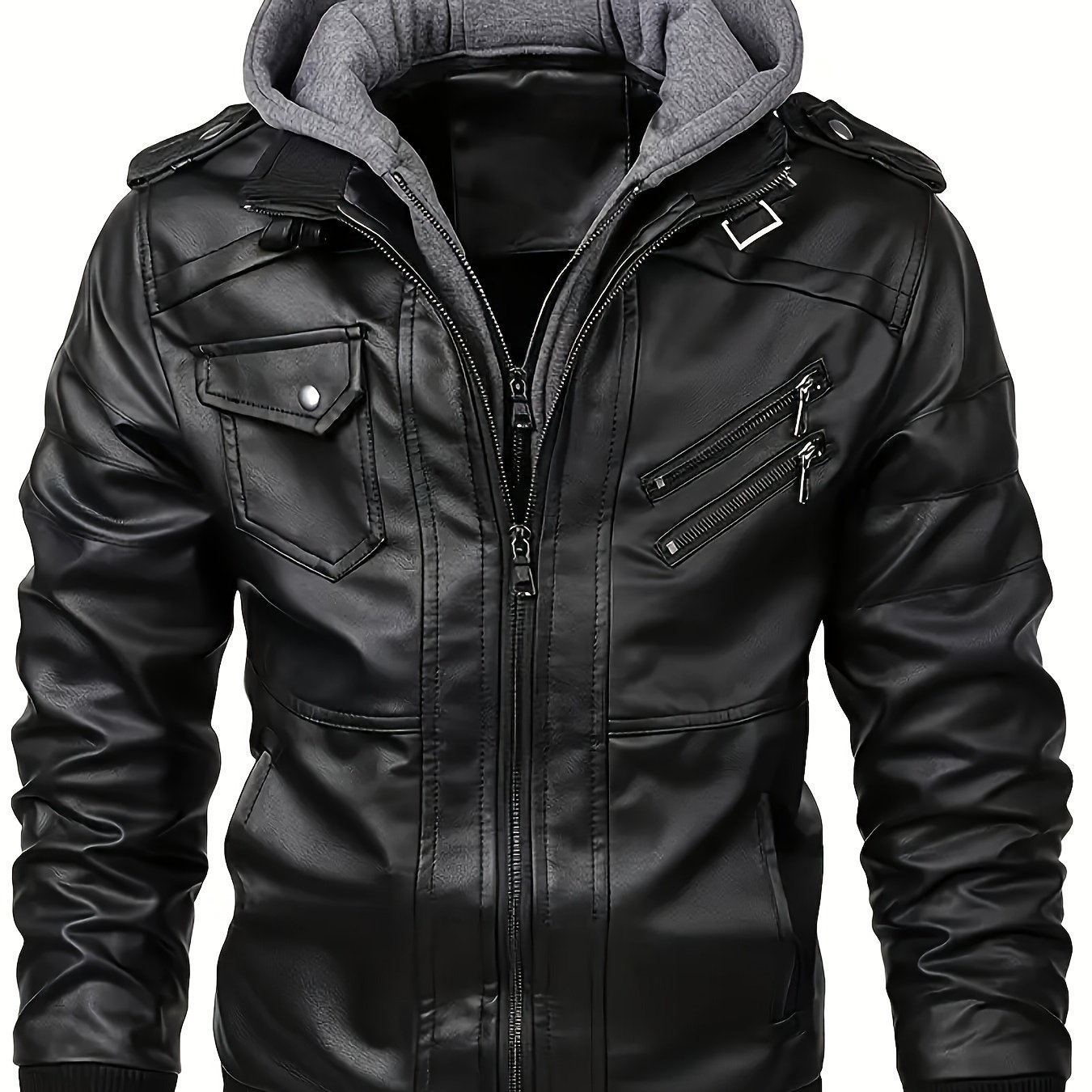 TEMU Large Size Men's Fashion Zipper Hooded Jacket With Multiple Pockets - Great For Spring Outdoor Cycling, Street Travel