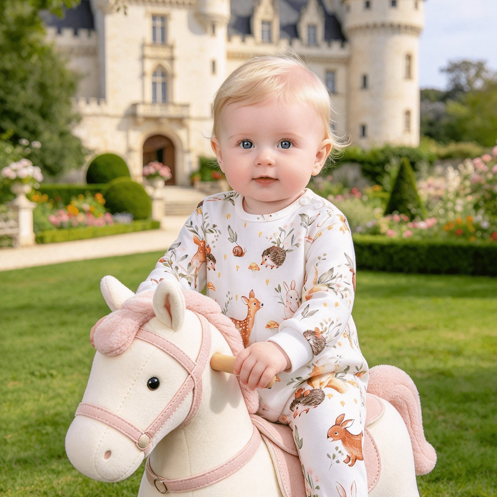 Image of Children's Small Animal Print Round Neck Long Sleeve Bodysuit, Baby Long Sleeve And Long Pants Romper, Outfit For Baby Girls For And Parties, Perfect For Outdoor