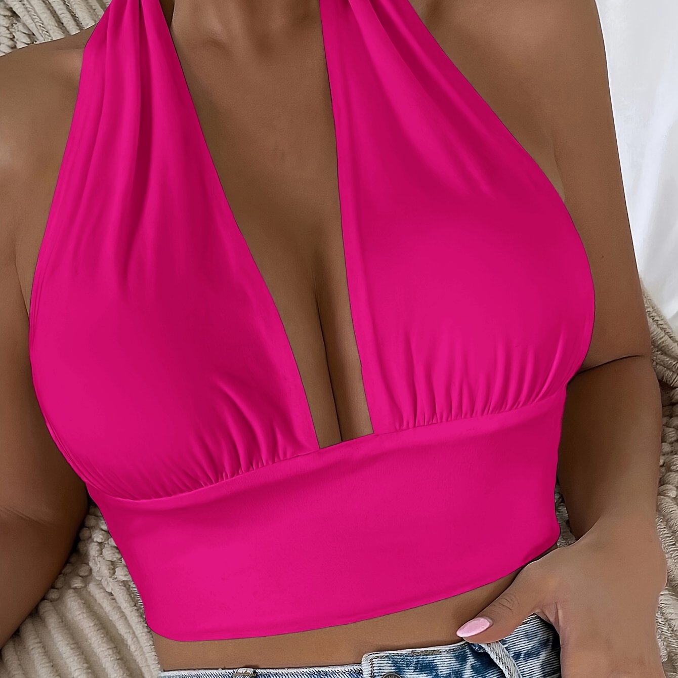 NKOOGH Cute Clothes for Women Hot Pink Back Support Women Casual Solid  Round Neck Hollow Backless Bodycon Tank Bow Knot Top Sport Crop Tops S