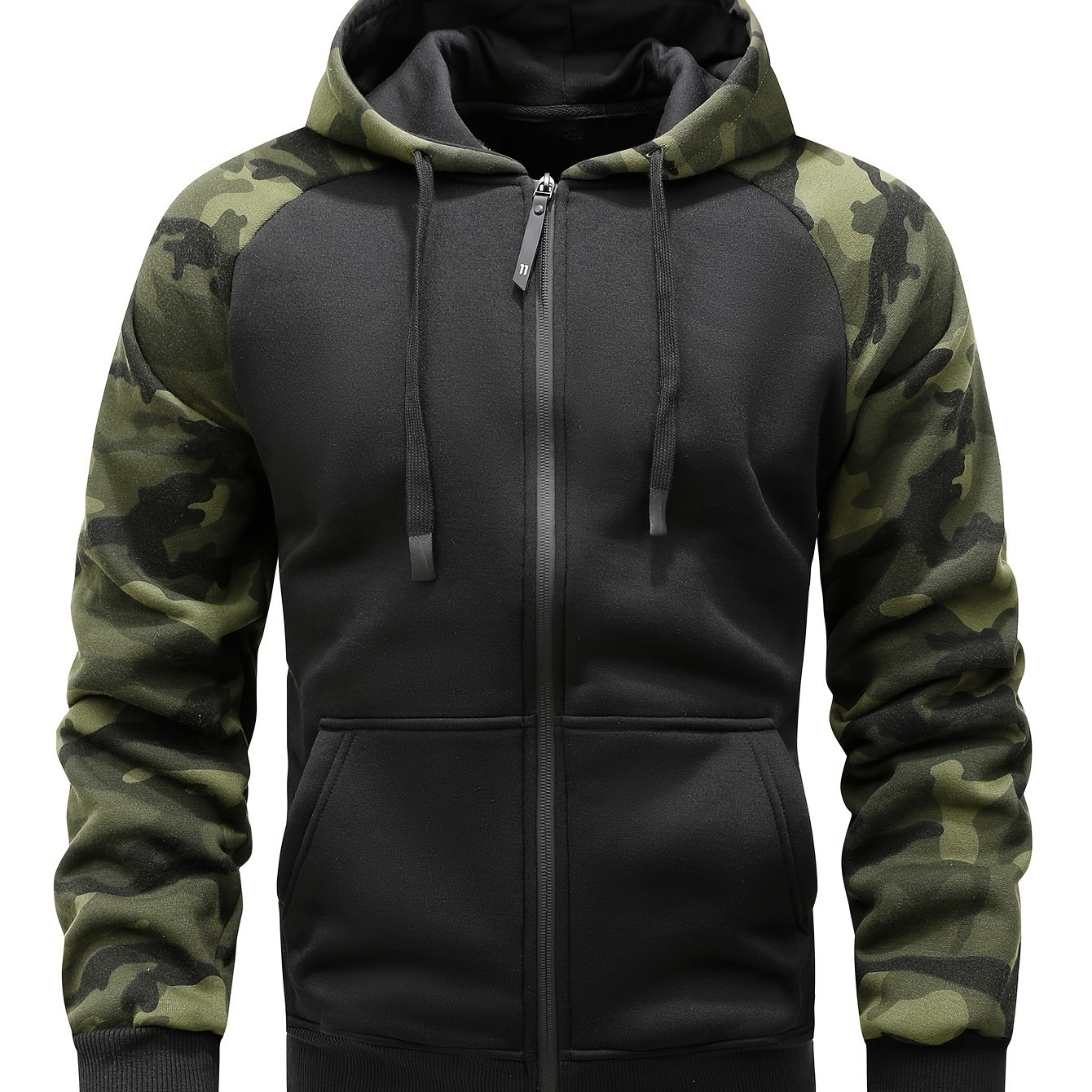 Image of Men's Spring Autumn Winter Casual Hooded Cardigan Jacket, Men's Sporty Fashion Camouflage -lined Jacket, Trendy Brand Full-zip Fitness Sports Hooded Top