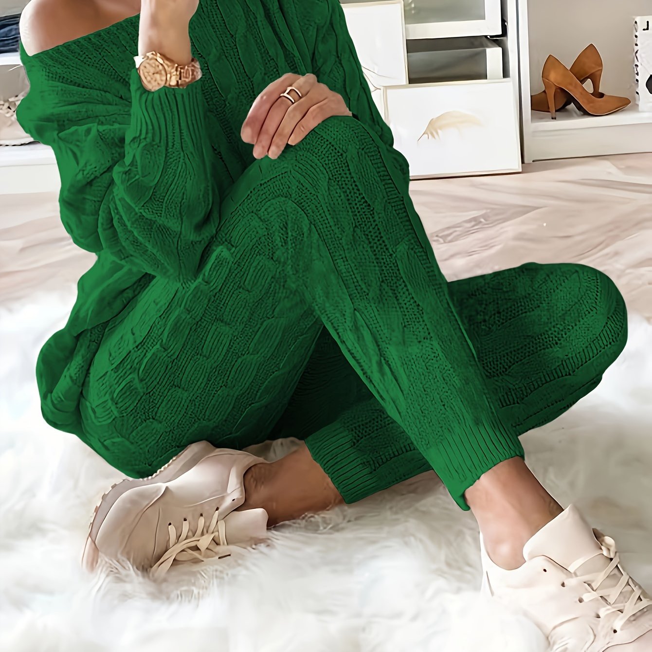 Solid Knitted Matching Two piece Set Casual Long Sleeve - Temu Canada