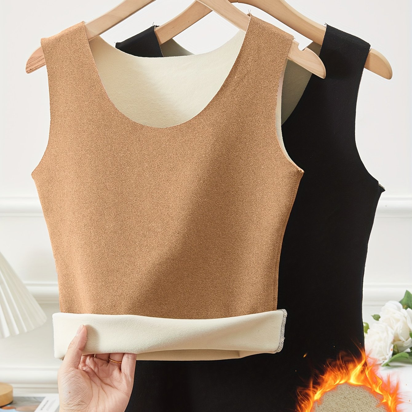 TEMU 2pcs Women's Autumn/winter Close-fitting Comfortable High-stretch Thermal Underwear, Solid Color Sleeveless Base Layer Sports Tank Top, -lined,