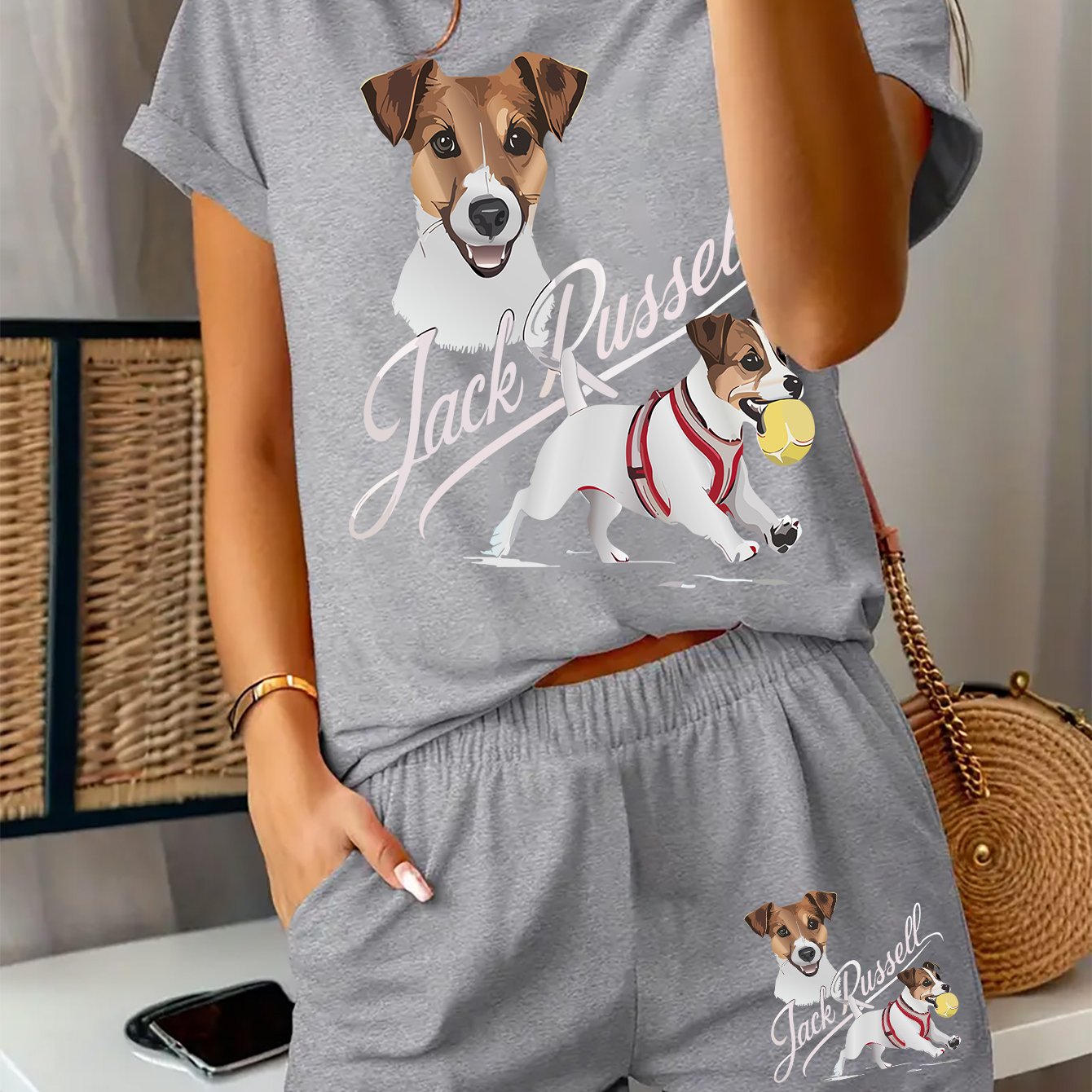 TEMU Patterned Print Design Casual Short-sleeve T-shirt And Shorts Set, Stylish Women's Clothing For Spring And Summer