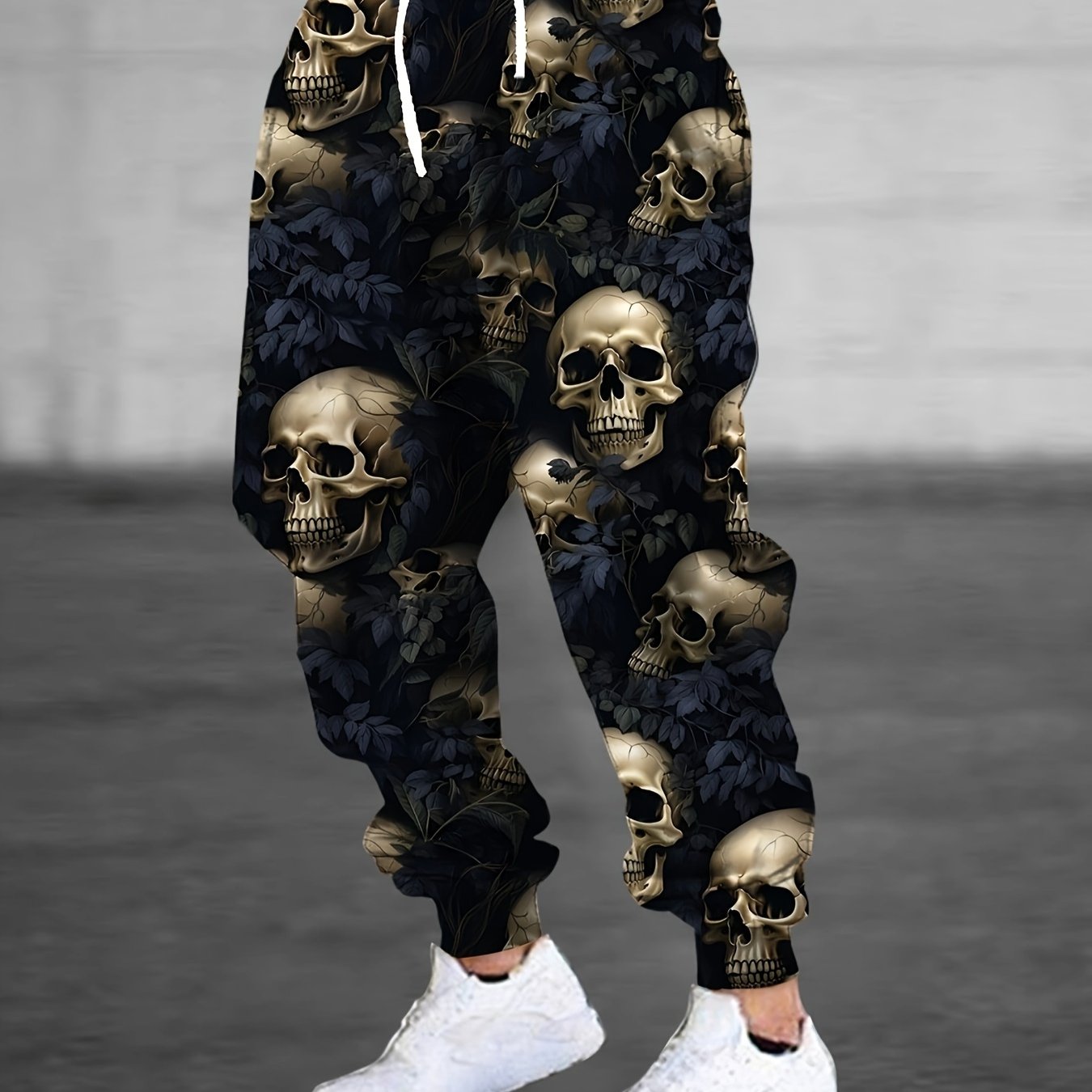 Men's 3d Halloween Skull Print Joggers With Drawstring And Pockets, Trendy Long Pants