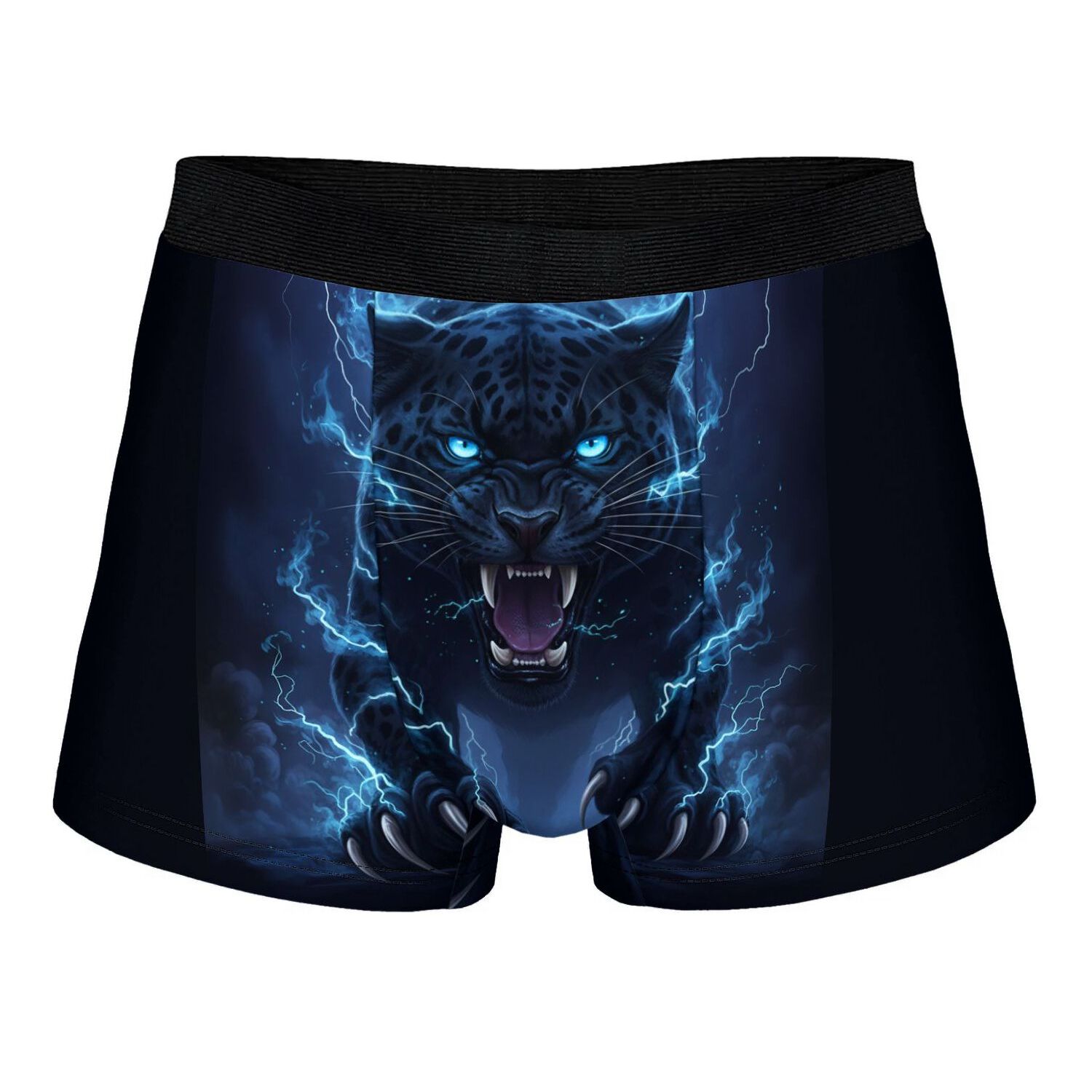 TEMU Boxer Underwear Roaring Panther With Blue Lightning Pattern Design Novelty Lover Gift For Men Comfortable Breathable And Soft 2d Print Design