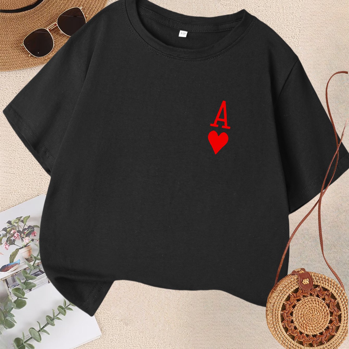 Image of Girls' Fashion Round Neck T-shirt, Casual Print Top