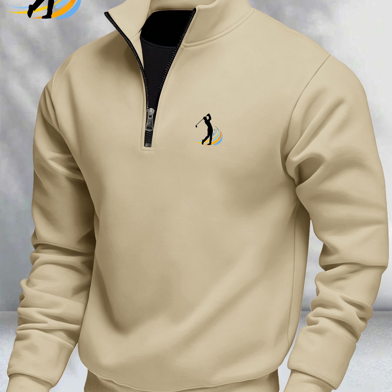 TEMU Men's Fashion Half-zip Stand Collar Sweatshirt, Golf Swing Dynamic Pattern, Autumn/winter Casual Comfortable Athletic Top