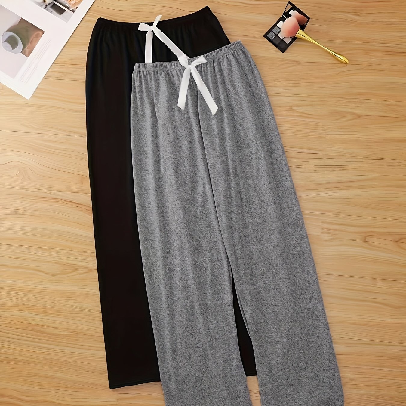 E-shop Modische Zweiteilige Freizeit-Pyjama-Hosen für Damen mit weißer Schleife, Outdoor-tauglich, weich, bequem hautfreundlich, Ganzjahres-Schlafhosen