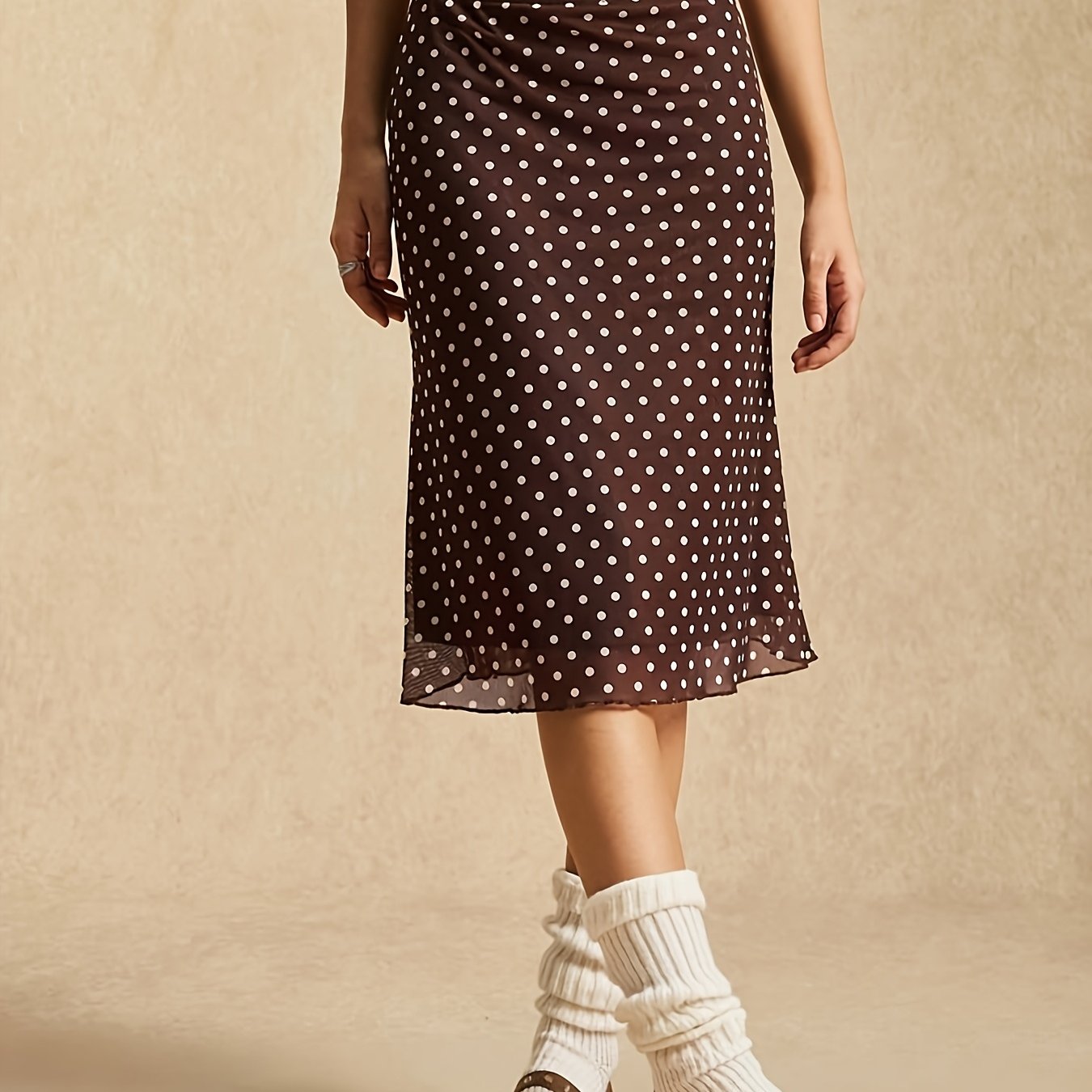 TEMU Women's Spring/summer Mesh Fabric Polka Dot Print Loose Casual Skirt