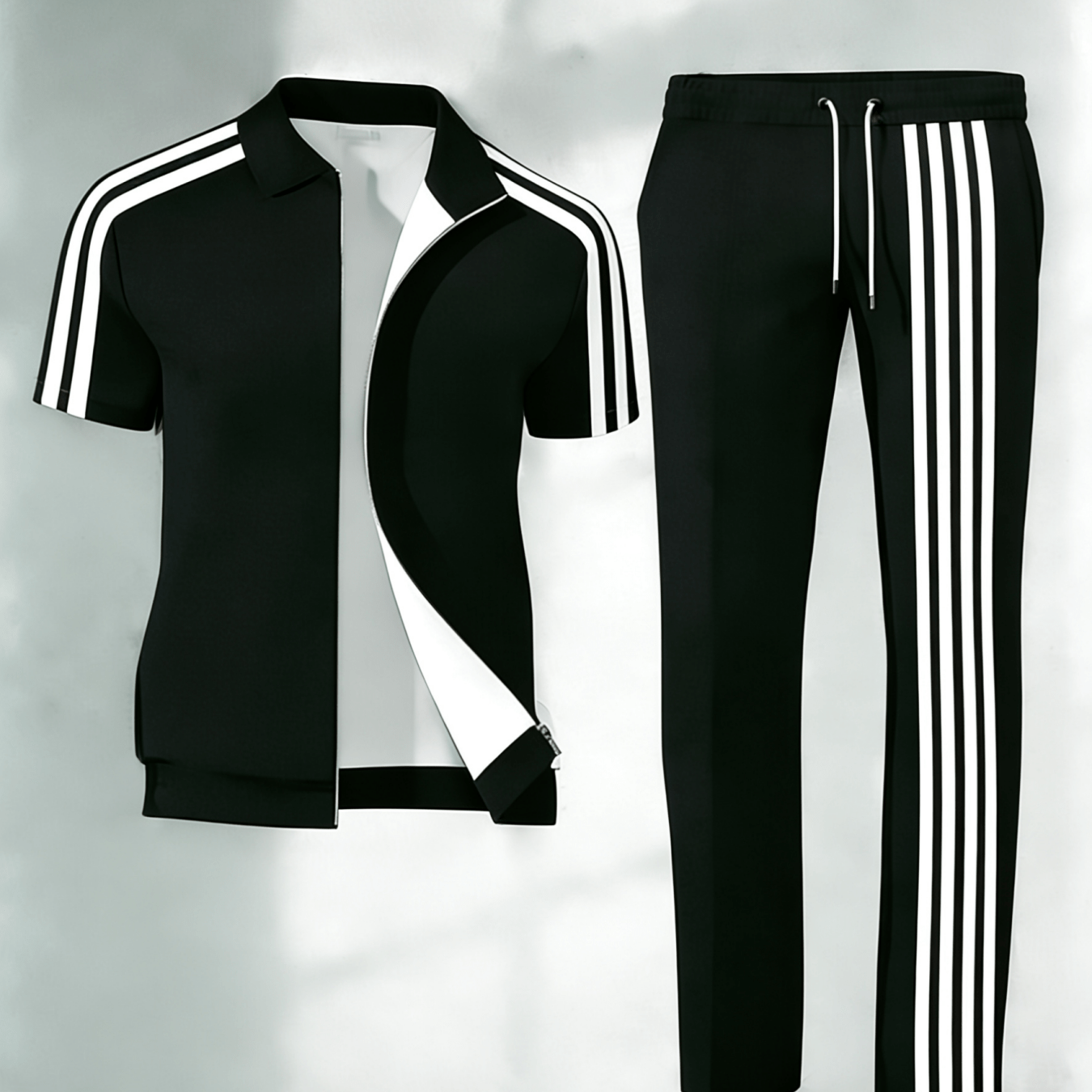 2pcs Set: [new Summer ] Unisex Casual Sportswear Set - Featuring 3d Textured Stripe Details (multiple Colors ) - Short-sleeve Jacket + Trousers
