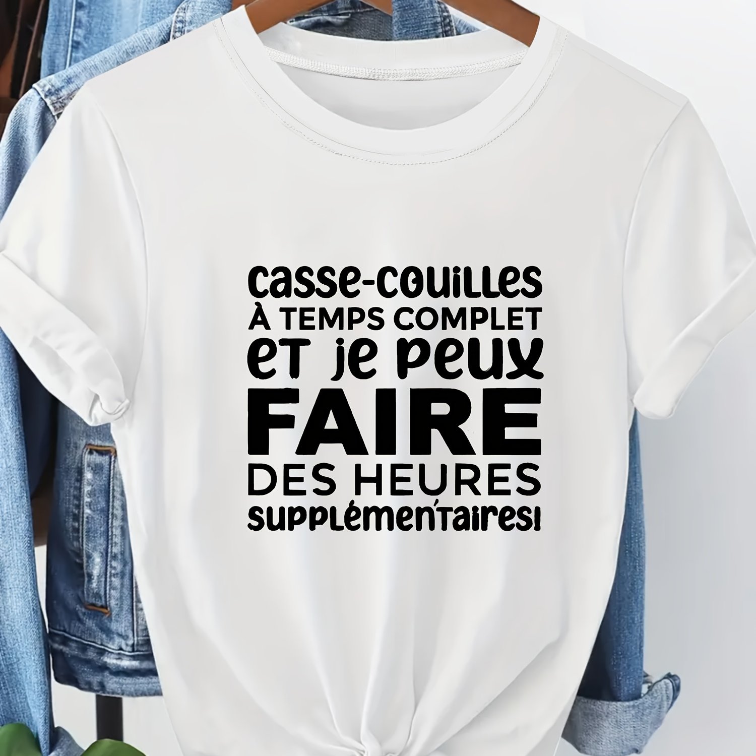 TEMU T-shirt décontracté à manches courtes pour femmes avec imprimé de lettres "", adapté à toutes , doté d'un col rond et d'un motif